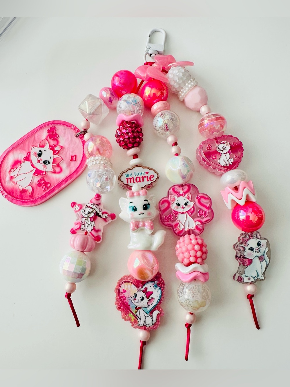 Pink 'We Love Marie' Bead Keychain Charm